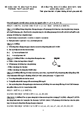 Đề kiểm tra học kỳ II môn Hóa học Lớp 11 - Năm học 2019-2020 - Trường THPT Lê Quý Đôn